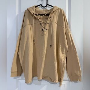 Aerie Beige Casual Hoodie Oversized